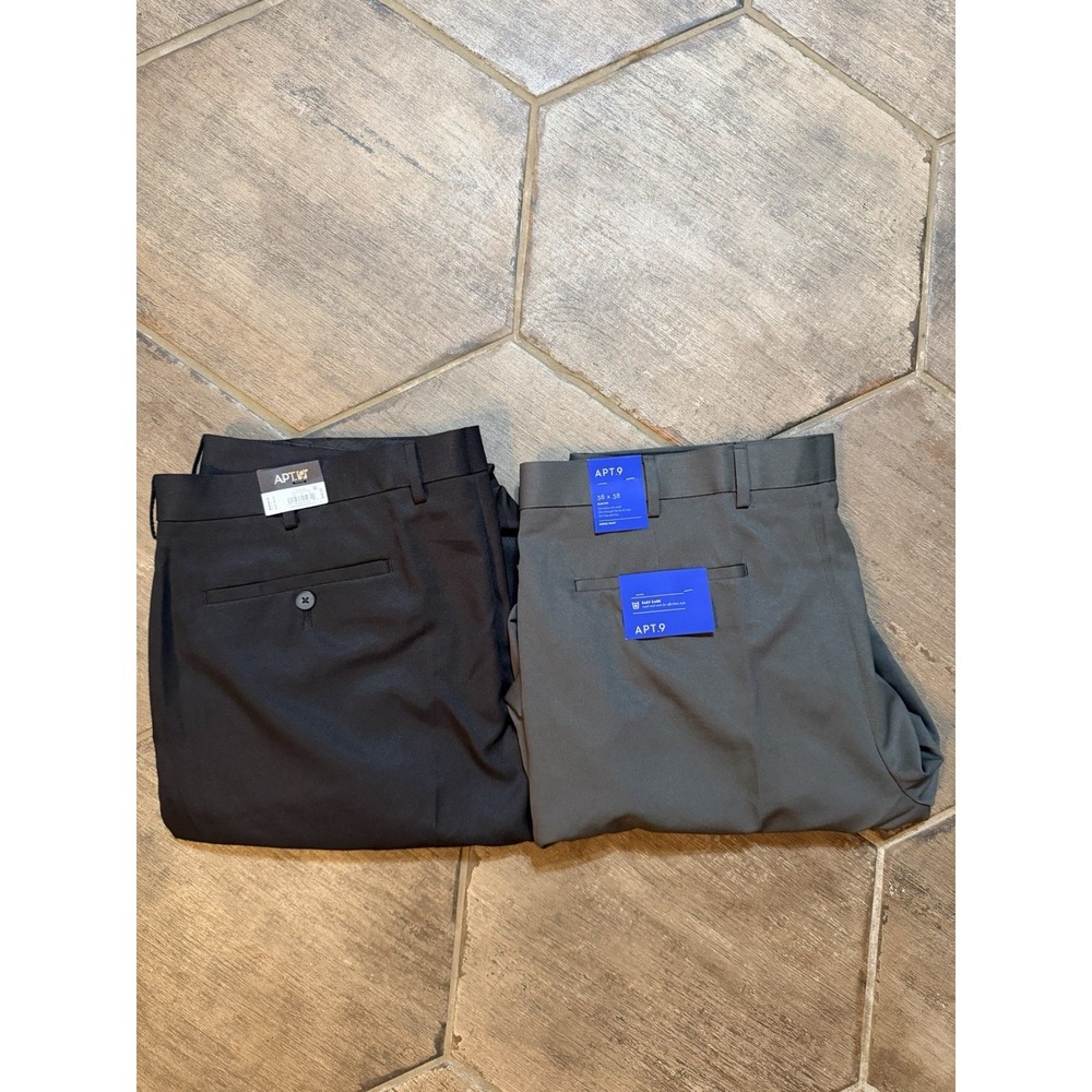 APT. 9 Mens Dress Pants Lot 2 Pair 38x38 Black Gray Slim Fit Easy Care NWT $84